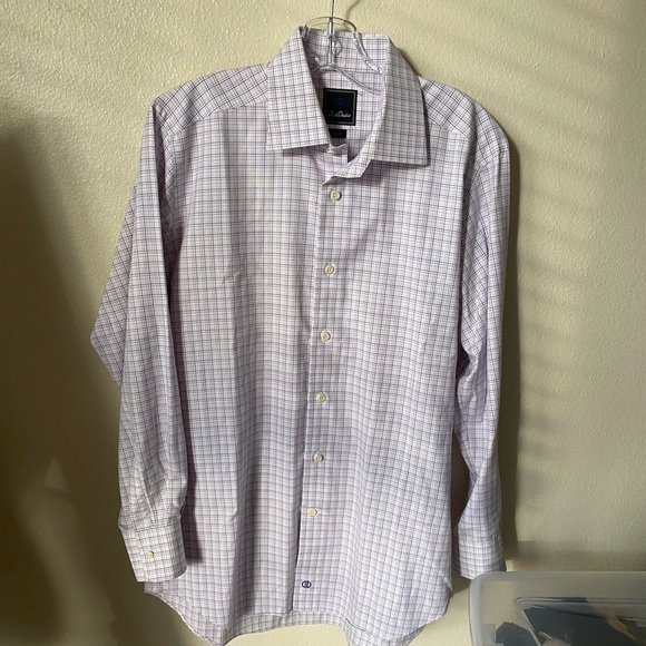 David Donahue Trim Fit Plaid Stripe Dress Shirt - Picture 1 of 8